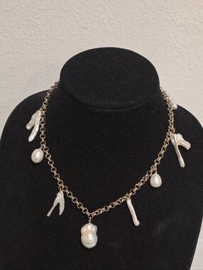 Eliou Rolo Heavy Rolo Goldplated Chain and Pearls Necklace